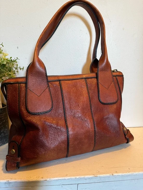 Vintage Fossil Reissue Large Satchel Handbag Chestnut  Brown Leather EUC - Picture 2 of 10